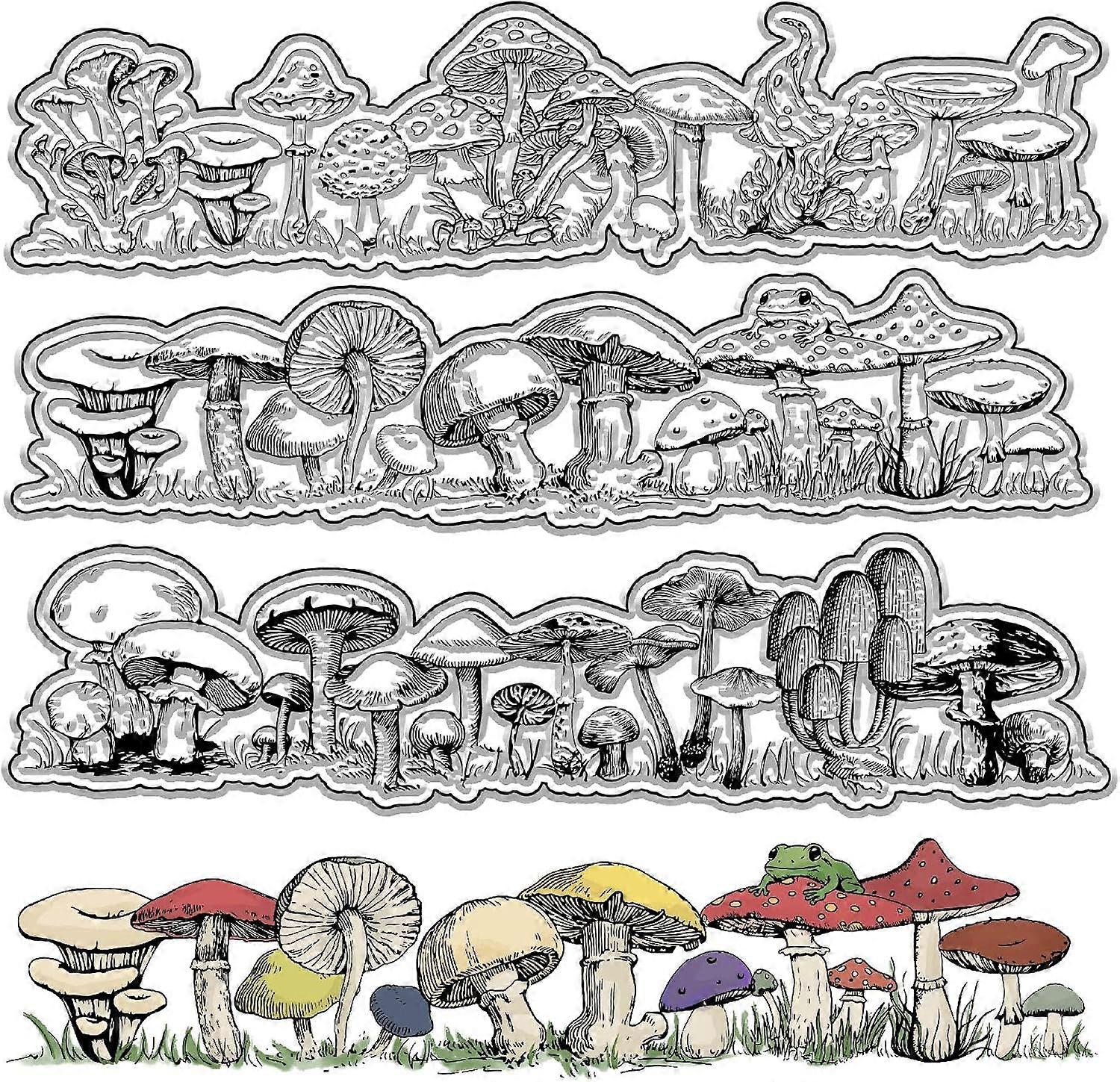 Mushroom Clear Stamps Plant Frog Reusable Retro Transparent Silicone Stamp Seals for Journaling Card Making DIY Scrapbooking Photo Album Decorative