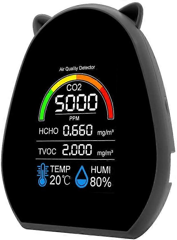 5 in 1 Air Quality Detector, Multifunctional CO2 Tester with Carbon Dioxide HCHO TVOC Value Electricity Quantity Temperature Humidity Display Function