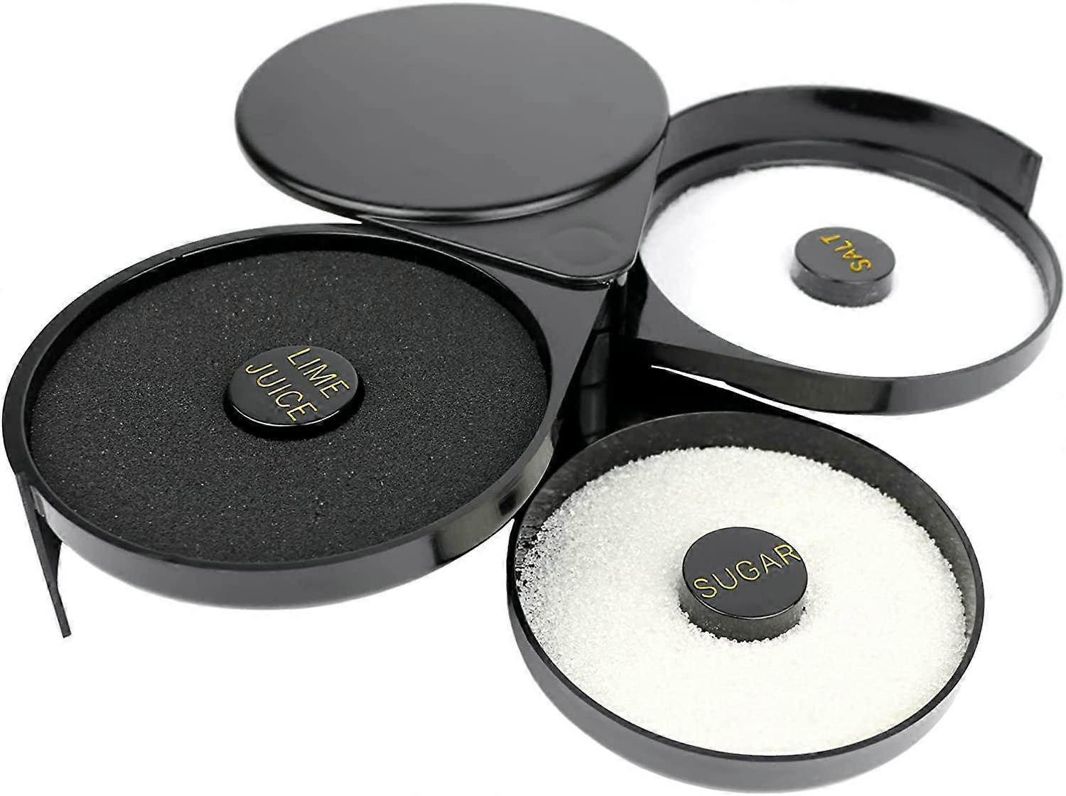 Bartender Tool with Sponge, 3-Tray Black Plastic Glass Rimming