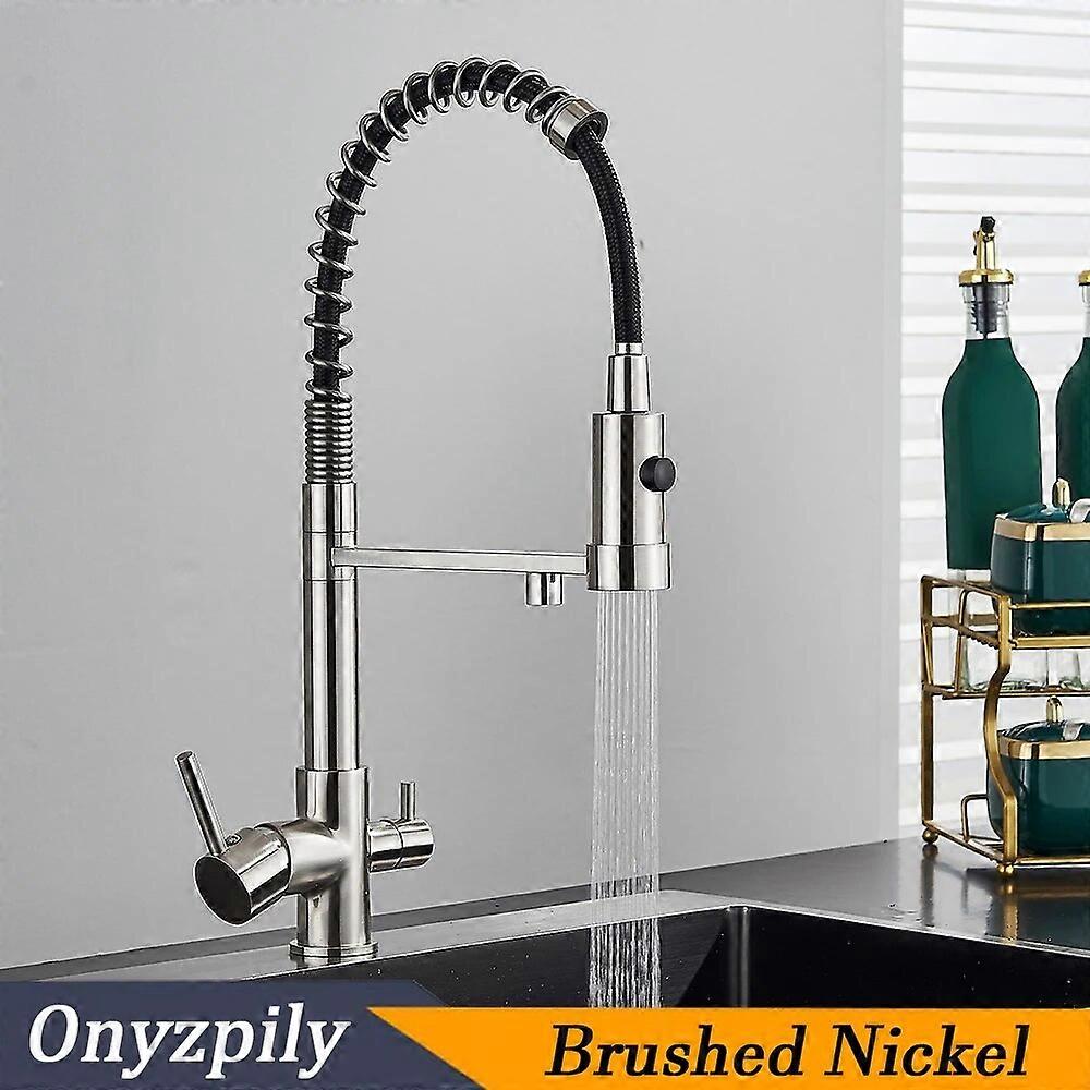 Filtered Kitchen Faucet Pure Water Pull Down Spring Kitchen Taps Dual Handle Drinking Water Purified Kitchen Mixer Deck Mount