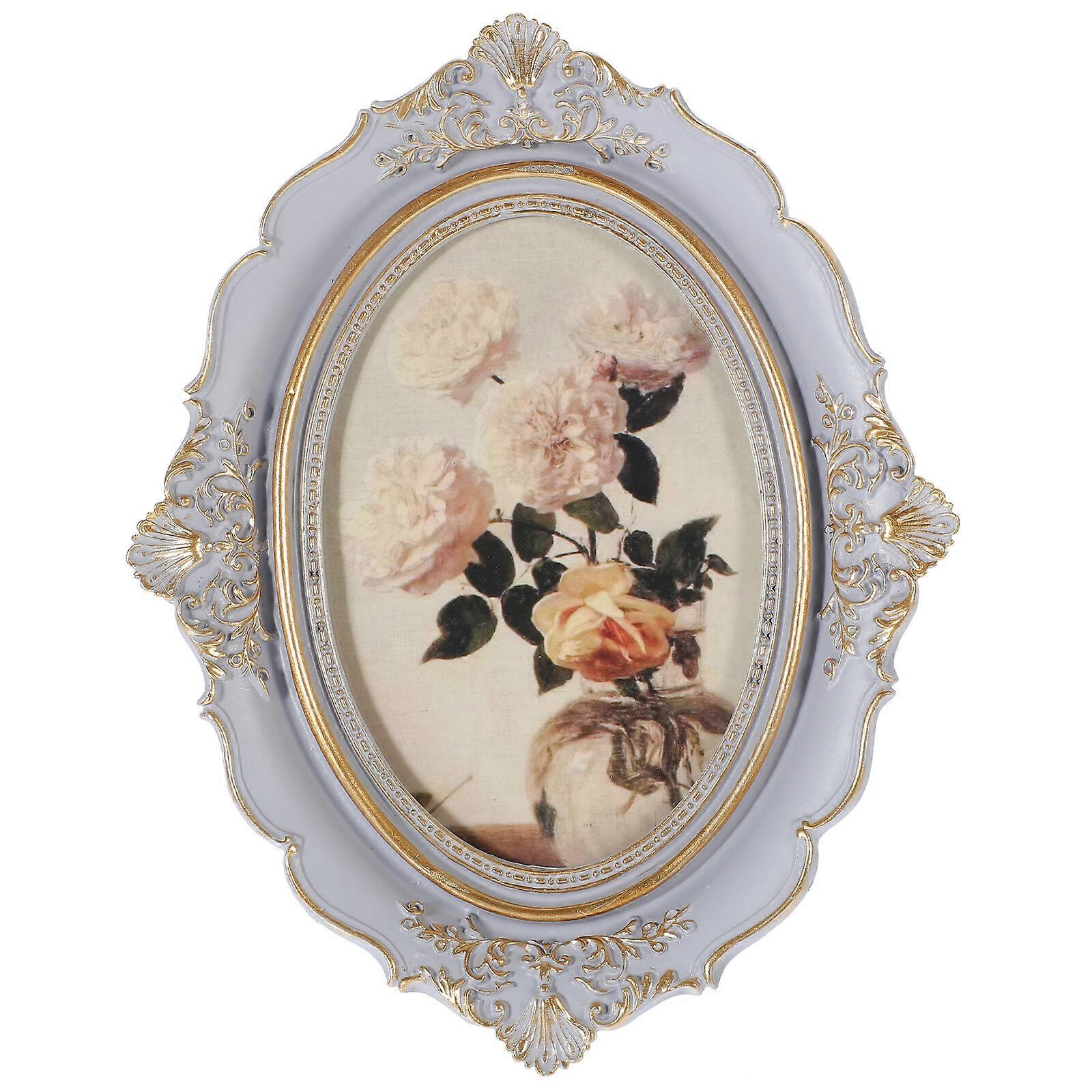 Embossed Picture Frame Vintage Photo Holder Picture Display Frame Oval Photo Frame