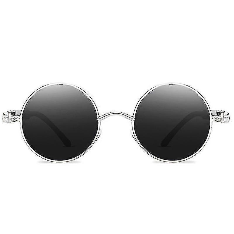 Tikuajgift Adults Vintage Steampunk Cyberpunk Round Sunglasses Classic Circle Glasses Silver Frame G