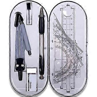 Kompas Geometrie Kit Set Math Geometry Kit Student Supplies met onbreekbare opbergdoos, incl. gradenboog, kompas, potloodlood, potlood, tijdperken
