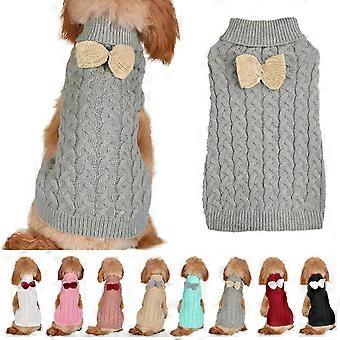 Hund Turtleneck Genser Bow Dog Jumper Varme vinterklær Pullover Strikkevarer Hekle Hundefrakk Juledrakt for små mellomstore hunder Katter (XL)C