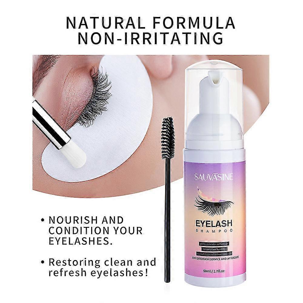 50ml Extension de cils Nettoyant Kit de shampooing Mousse Maquillage rapide Ensemble de mousse d’élimination de colle pour femmes Nettoyage en profondeur avec brosse