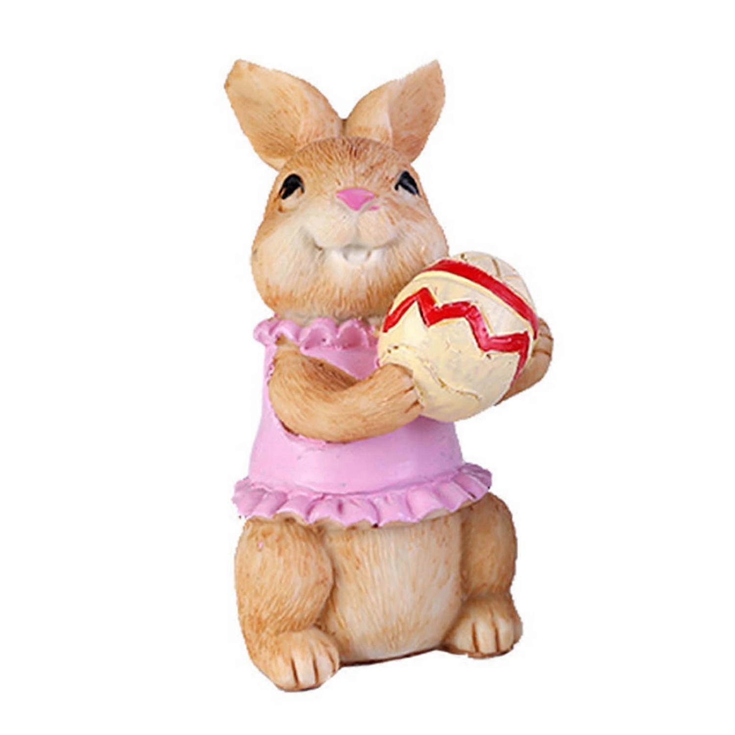 1/2Pcs Easter Rabbit Figurine Holding Colorful Egg Carrot Bunny Statue Resin Animal Sculpture Home