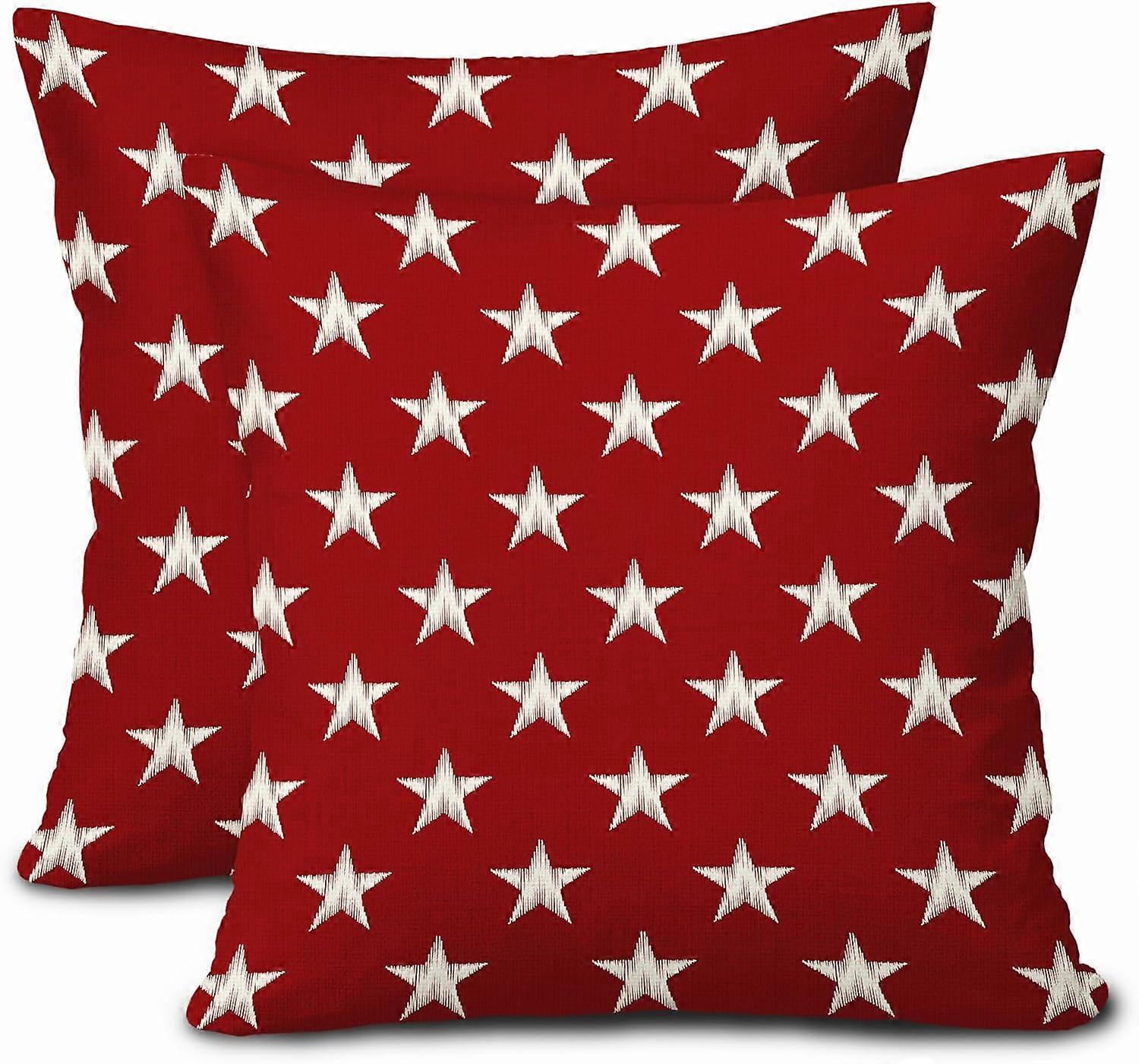4 يوليو أغطية وسادة باتريوت 16X16 بوصة مجموعة من 2 نجوم أمريكية حمراء حالات وسادة زخرفية تذكارية عيد الاستقلال الكتان وسادة القضية Farmho