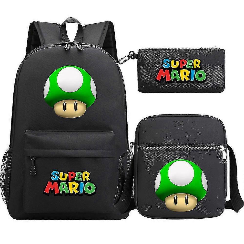 十代の若者たちのためのスーパーマリオバックパック - 女の子と男の子カワイイ防水キャンバススクールバッグ、ラップトップコンパートメント付き3個セット - Mochilas Rucksacks-i