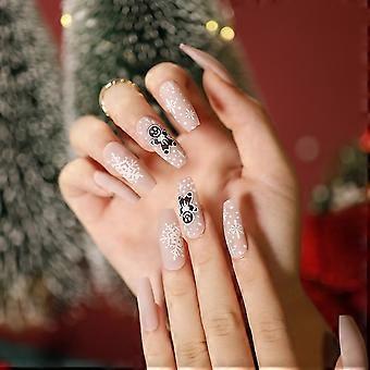 24 stuks sneeuwvlokken gedrukt nagel patch jelly lijm type verwijderbare lange paragraaf mode manicure JP1291