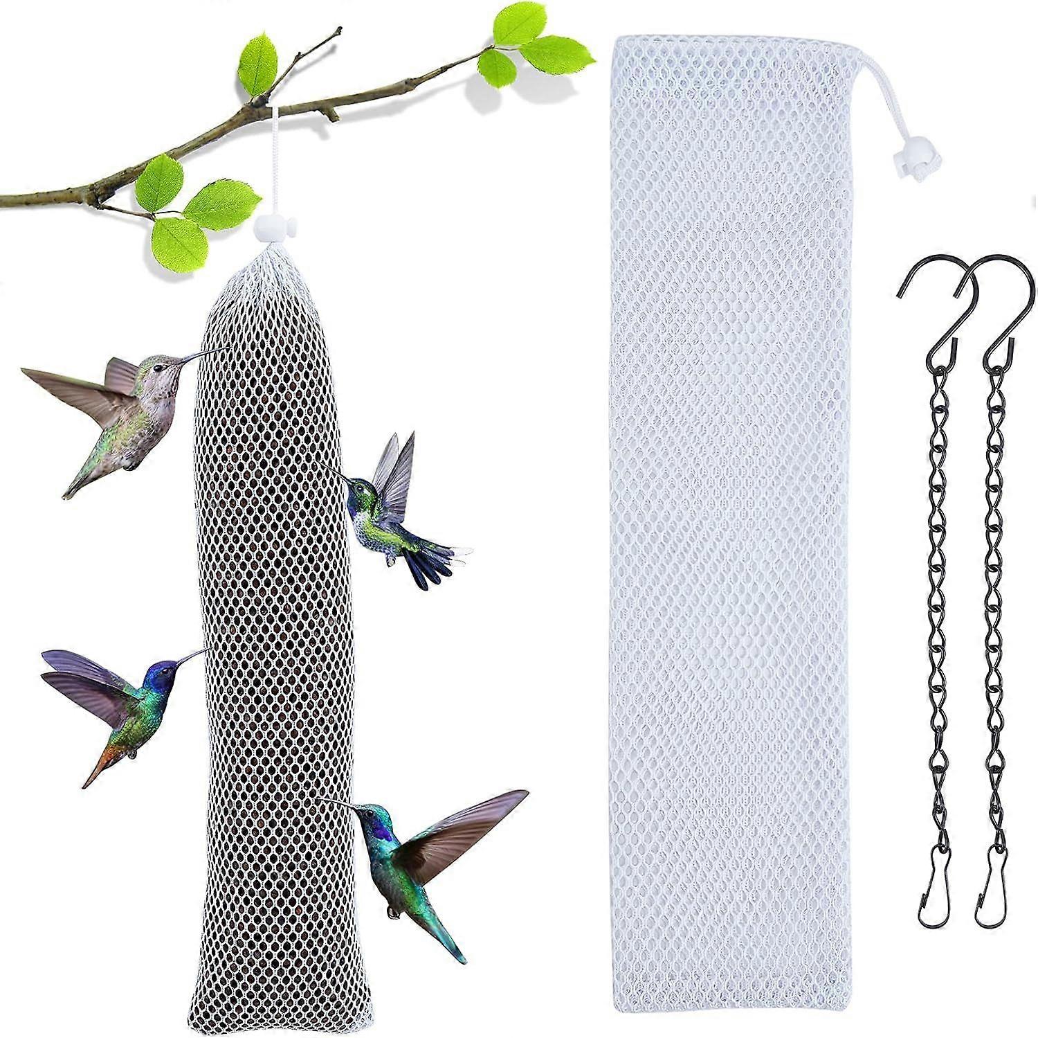 2 Pcs Polyester Finch Sock Feeder White Reusable Bird Feeders for Outside Hanging Bird Food Feeder with 2 Hanging Chains for Thistle Seed Sacks Wild B