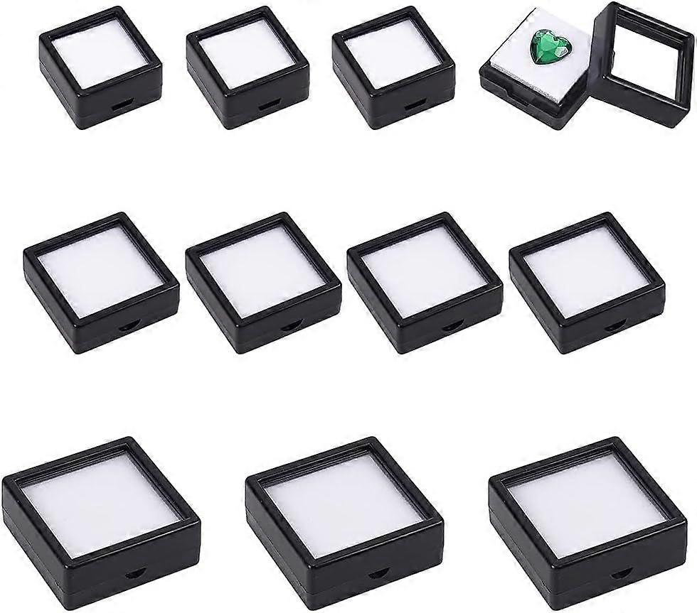 24 Pack 3 Size Black Gemstone Display Box Diamond Show Case Container with Clear Top Lids for Gems Coins Jewelry Packing