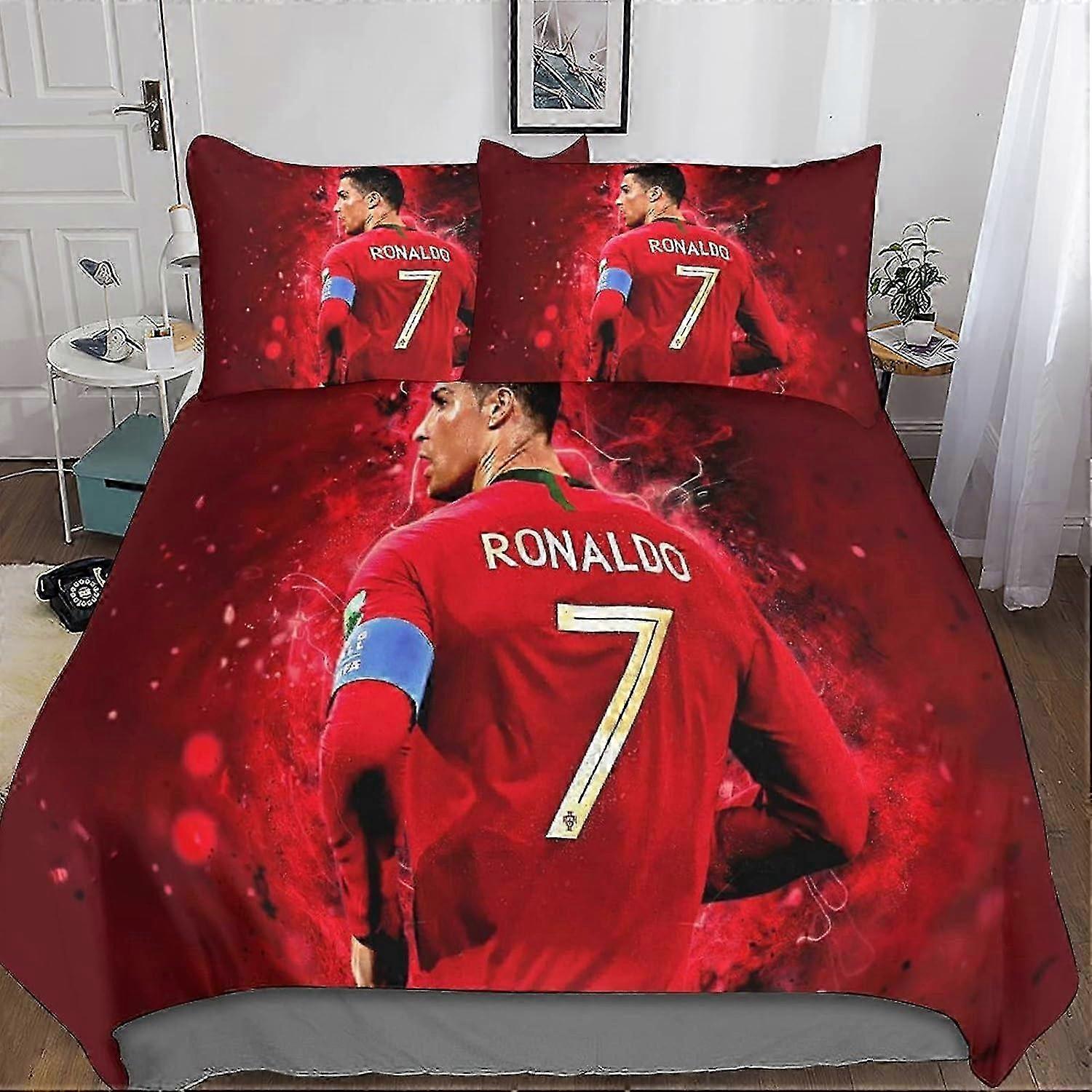 Cristiano Ronaldo Capa de Edredão Estampado de Futebol Infantil Conjunto de Cama Capas de Edredão de Microfibra com Fecho de Correr