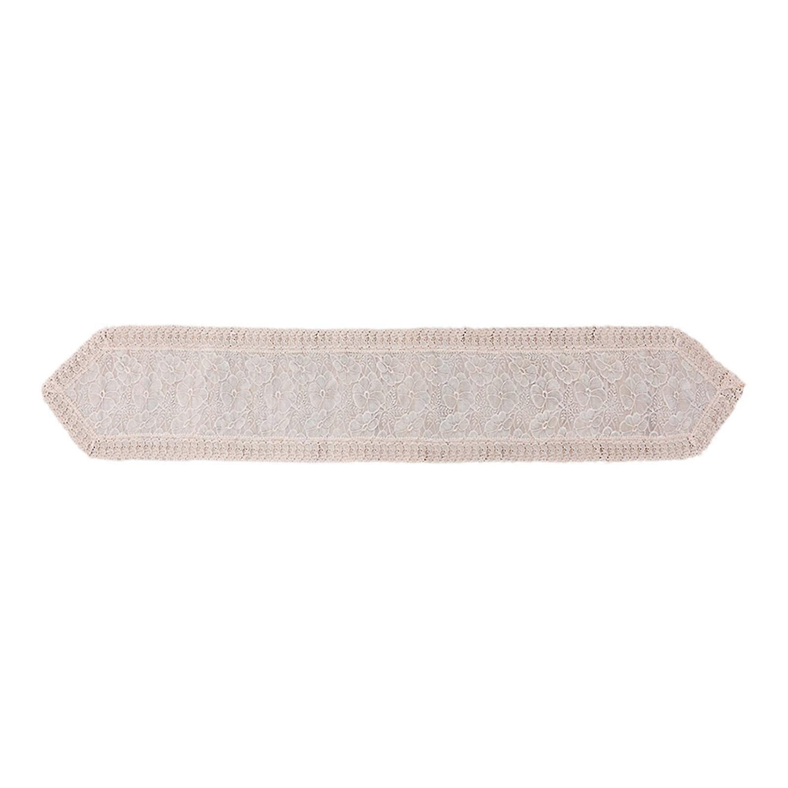 Elegant Embroidered Lace Table Runner Polyester Fabric Hollows Tablecloth for Holiday Gatherings and Wedding Decoration   beigea