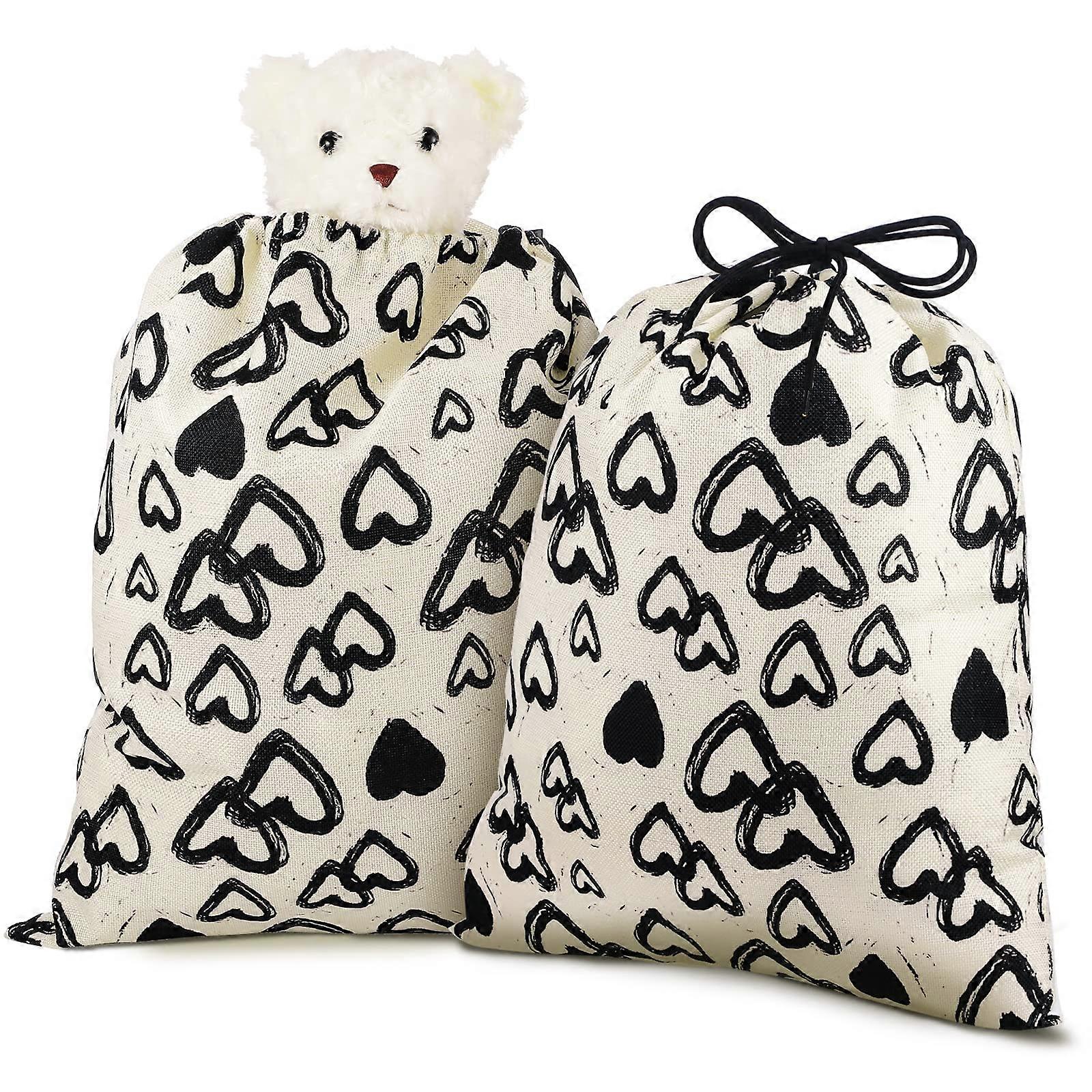Large canvas gift bags with heart print for reusable storage