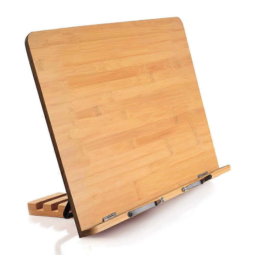 Bamboo book stand, cookbook holder, 5 height adjustable, 39 x 28 cm