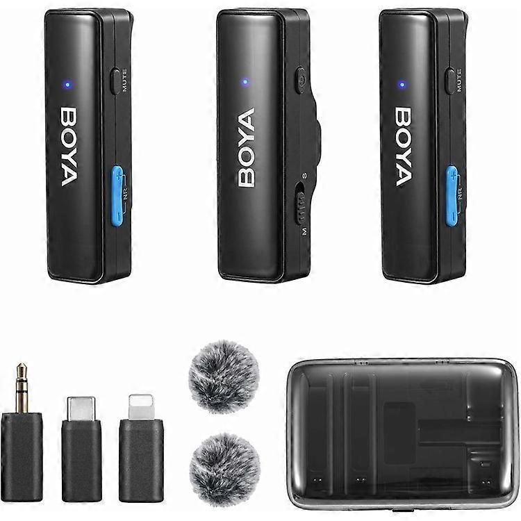 BOYA Wireless Lavalier Clip-On-Mikrofon Kompatibel für iPhone USB C Android Handy (2 Sender + 1 Empfänger)
