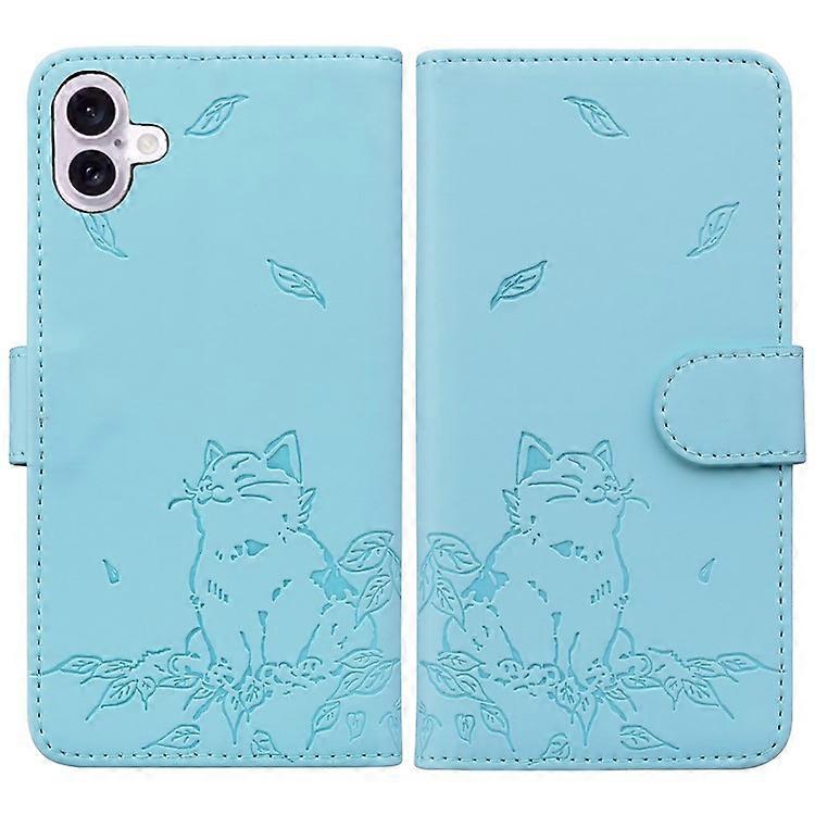 Compatible For iPhone 16 Plus Case Wallet Cat Pattern Imprinted Leather Phone Cover