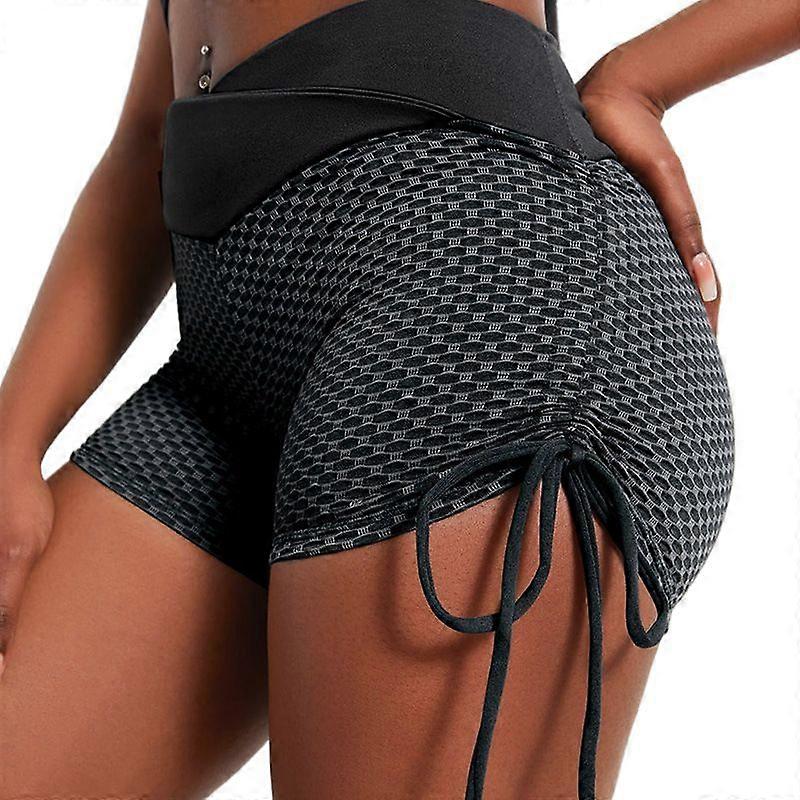 Kadın Düz Renk Spor Şort İpli Kalça Yoga Şortu