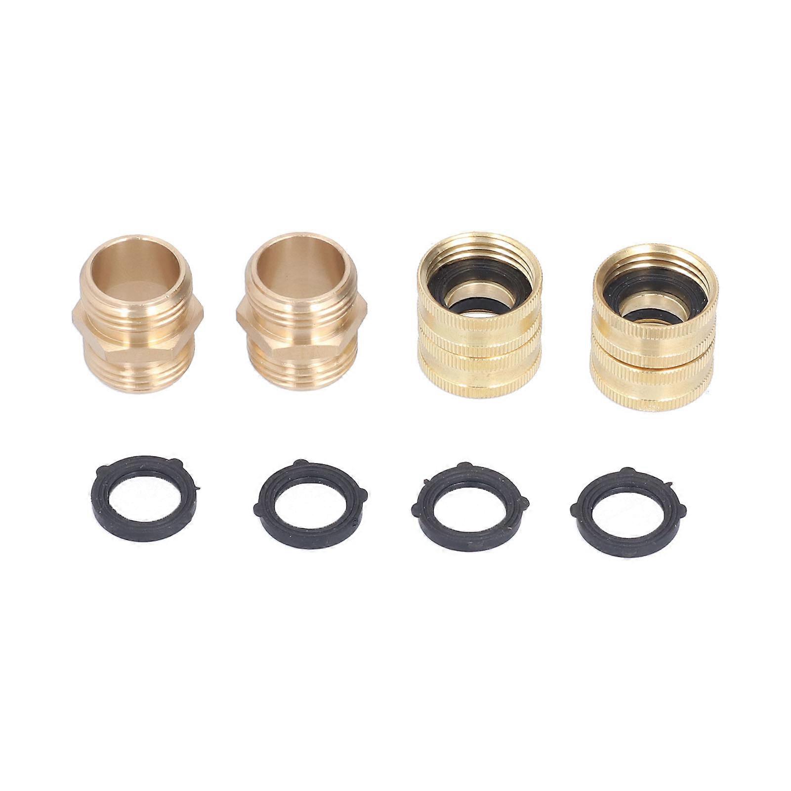 Brass Hose Adapter 2 Way, 3/4in Size, 2 Pairs for Garden Hoses and Washing Machine Compatibility