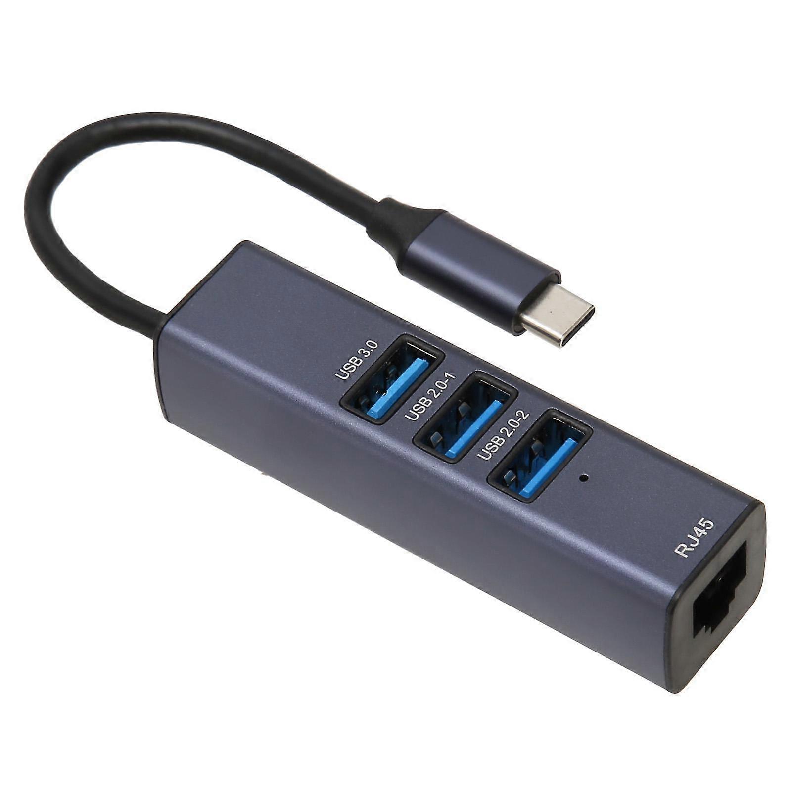 4-i-1 USB C-hub RJ45 Gigabit Ethernet-port 3 USB-portar USB C till Ethernet-adapter med förvaringshål för bärbara datorer och surfplattor
