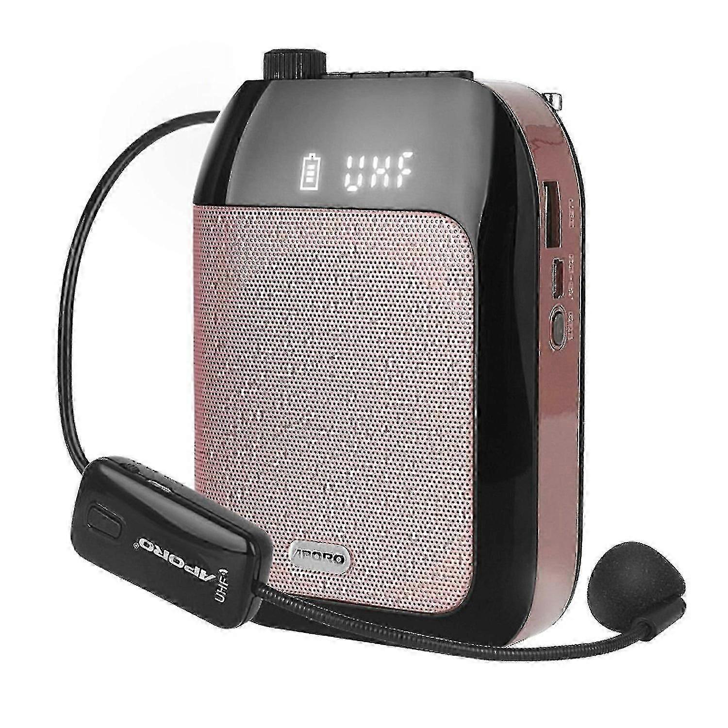 Portable voice speaker amplifier with wireless microphone headset belt