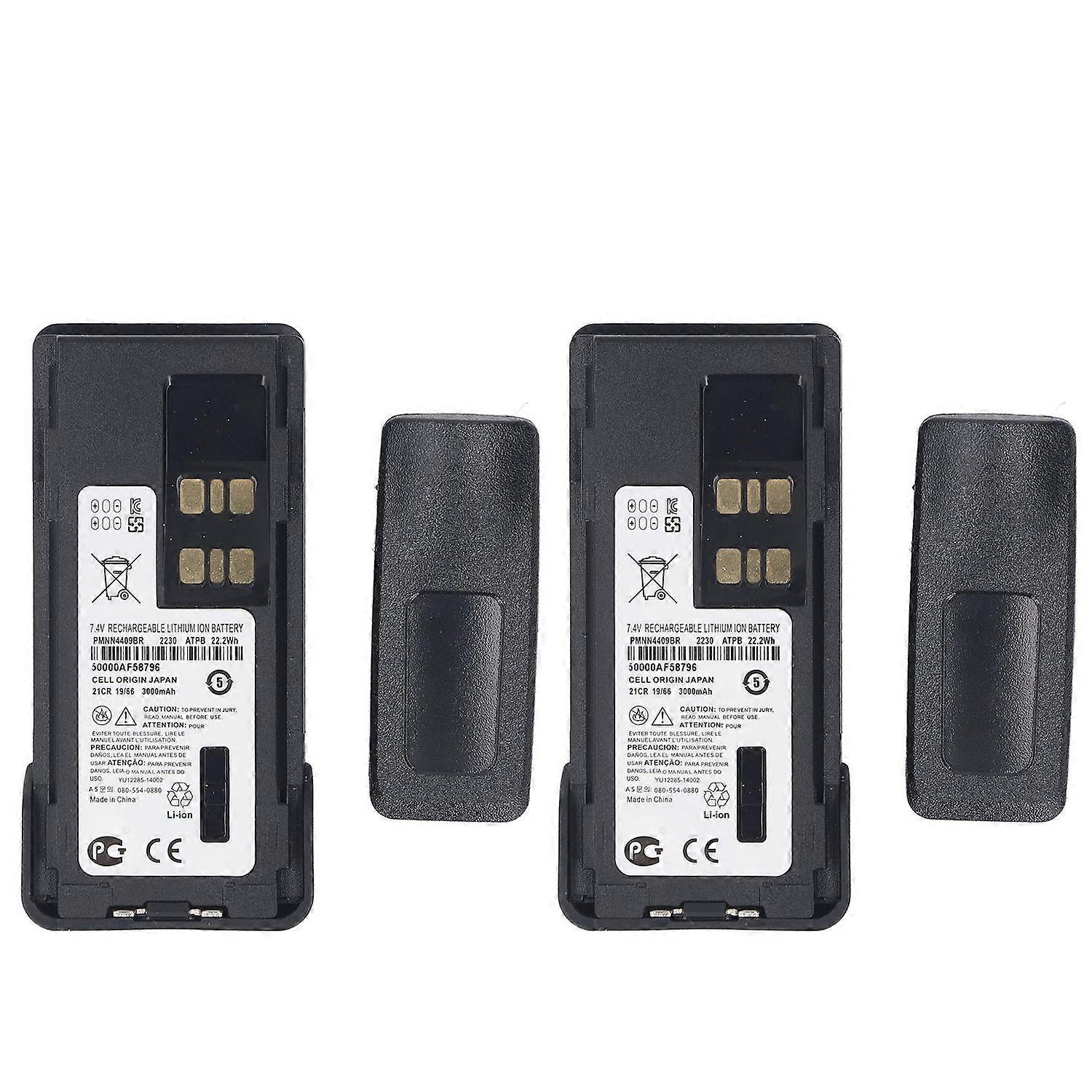 2PCS 7.4V 3000mAh Two Way Radio Replacement Battery Rechargeable Lithium Battery with Belt Clips IP6