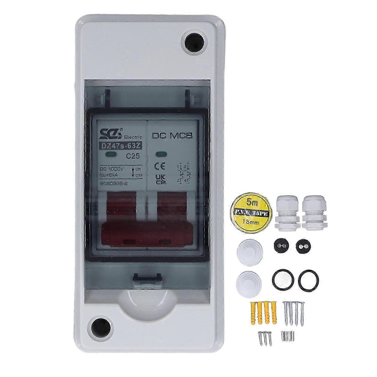 2P Photovoltaic System DC Miniature Circuit Breaker Solar IP65 Waterproof PV Disconnect Switch DC1000V 25A