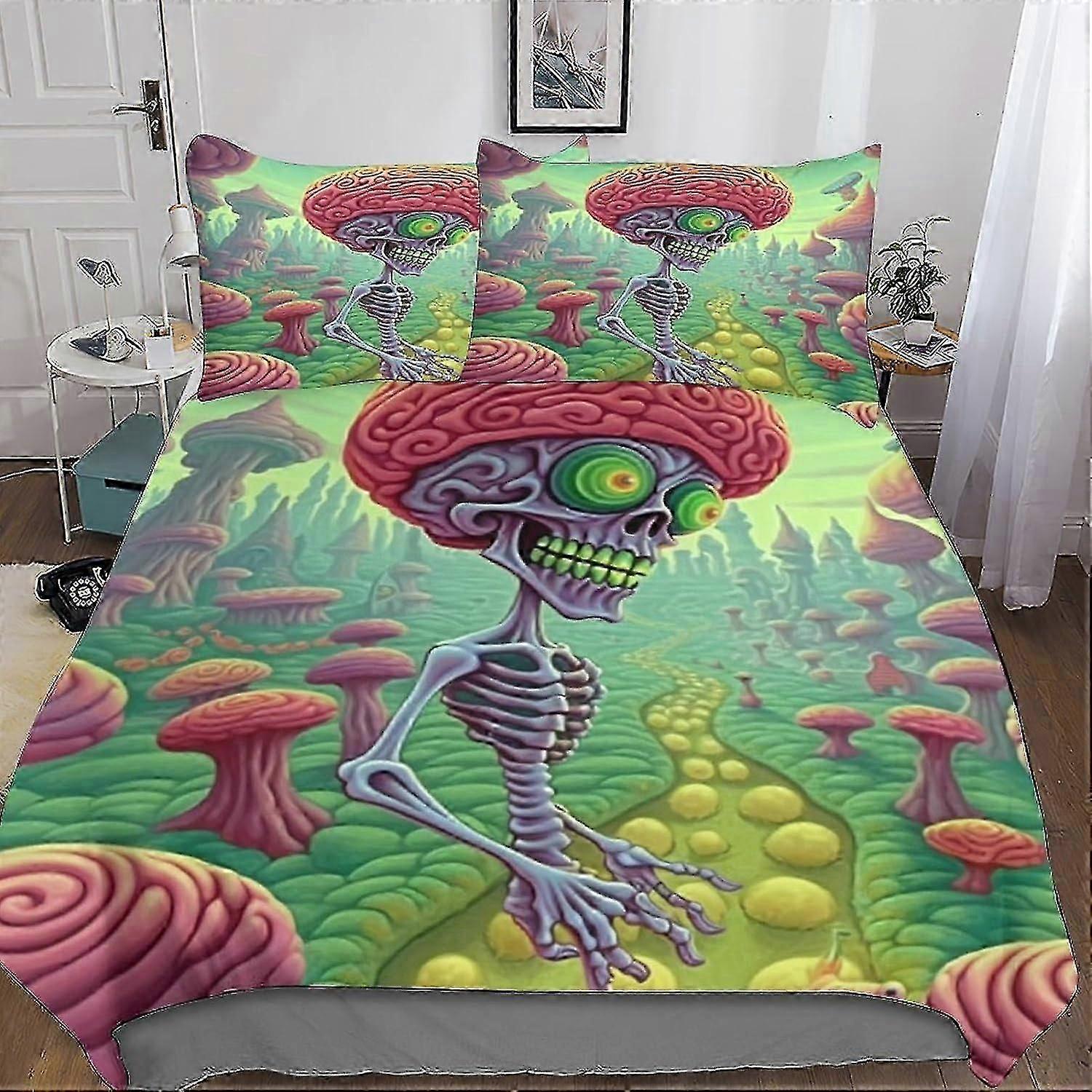 o5166 ملاءات السرير الغريبة الوحش لحاف غطاء الفراش مجموعة 3 قطع مجموعة مخدر الفن لحاف غطاء ستوكات البوليستر المعزي مع سحاب كلوسور