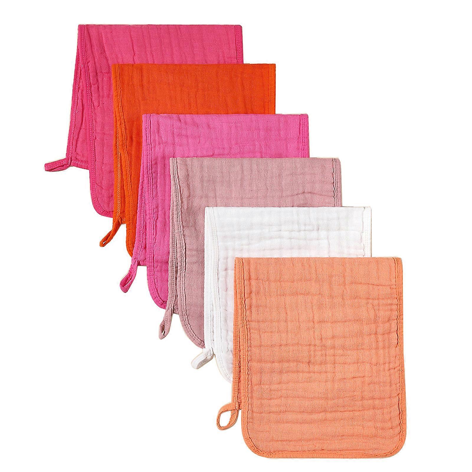 6Pcs/set Baby Bibs 6-layer Gauzes Burp Cloths Rectangle Designed Soft Drool Bib Absorbent Saliva Towel with Strap Hole  SET2