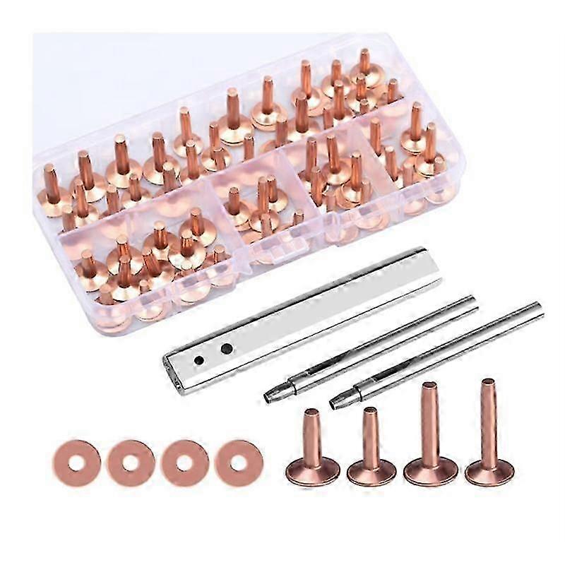 Copper Rivets and Burrs, Solid Brass Rust-Proof Studs Leather Copper Rivet suitable for Leather Pure Copper Rivet Setting Tool