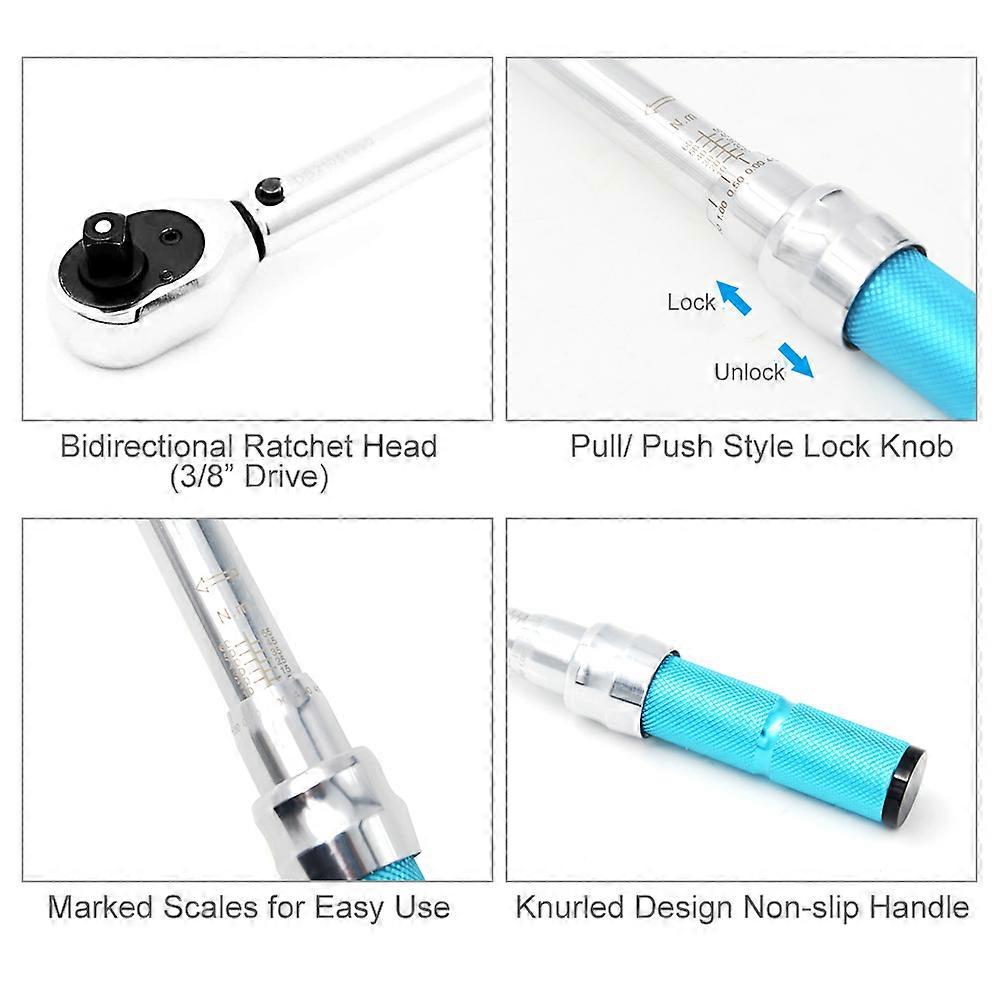 5 PCS 3/8 Inch Drive Click Wrench Kit with Storage Case 5 to 60N.m Adjustable Ratcheting Wrench Spark Plug Set Quick Release for Auto Repair