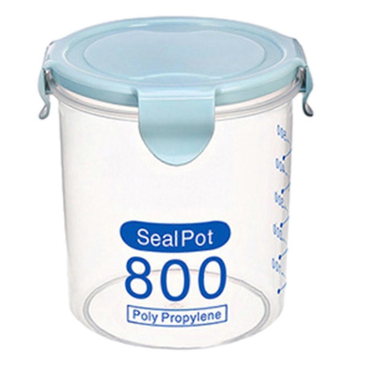 Plastic Transparent Sealed Container Kitchen Food Cereal Beans Nuts Storage Box (Blue,800ml)