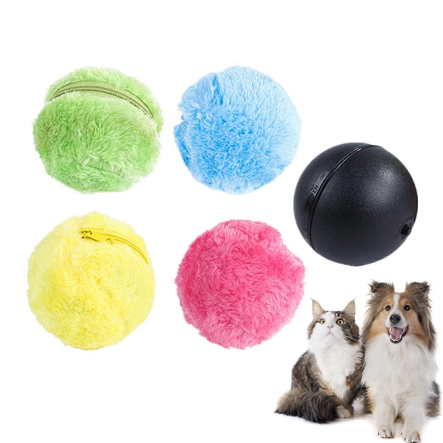 Active Rolling Ball for Dogs - Automatic Plush Electric Roller Ball with 1 Active Rolling Ball & 4 Interactive Plush Balls Set
