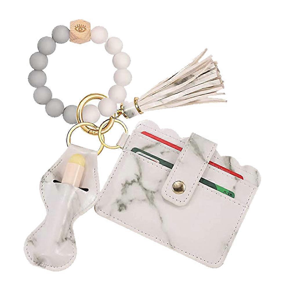 pu card pack fringe silicone hand string bracelet key ring