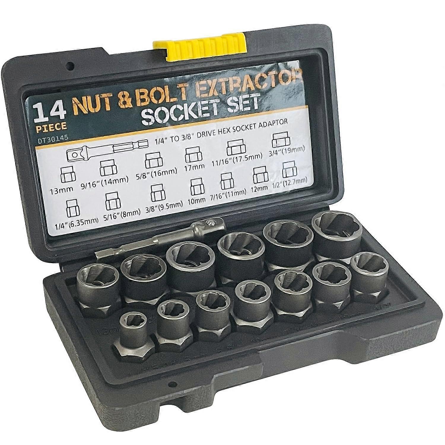 Bolt And Nut Extractor Socket Set 14-Piece, 3/8-Inch Drive, Damaged Nut Removal, Bolt Extraction Kit