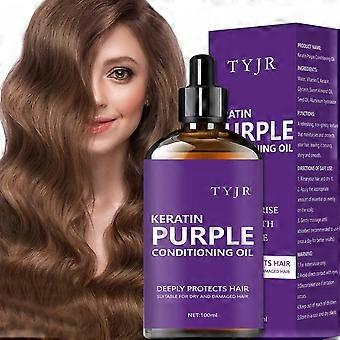 Keratin Purple Conditioning Oil 100ml - Deep Repair for Dry Damaged Hair with Collagen & Herbal Extracts - Moisturizes, Smooths Frizz, Adds Radiant Sh