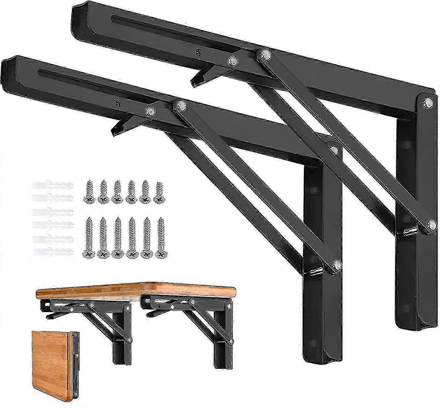 2pcs Folding Shelf Brackets - Heavy Duty Metal Collapsible Triangle Shelf Bracket, Diy Wall Mounted Folding Table Hinge, Space Saving For Bench Table