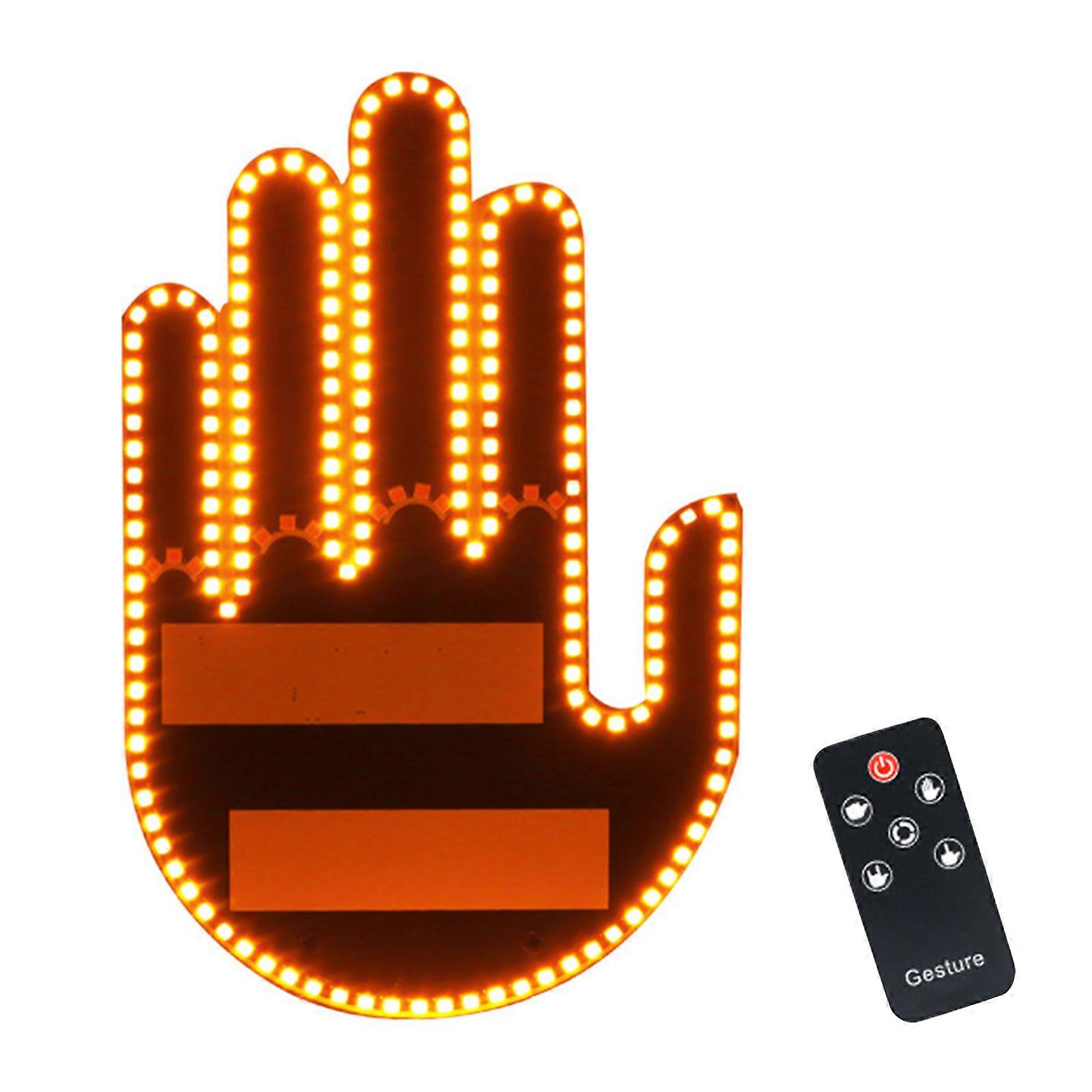 Hand Gesture Light for Car Fun Gesture Finger Light with Remote 4 Modes Road Rage LED Sign Funny Car Back Window Sign