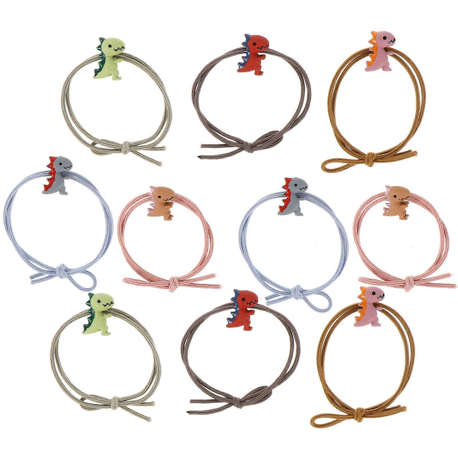 Dinosaur Print Hair Ties 10pcs Elastic Ponytail Holders for Kids, Bright Colors, Durable Design
