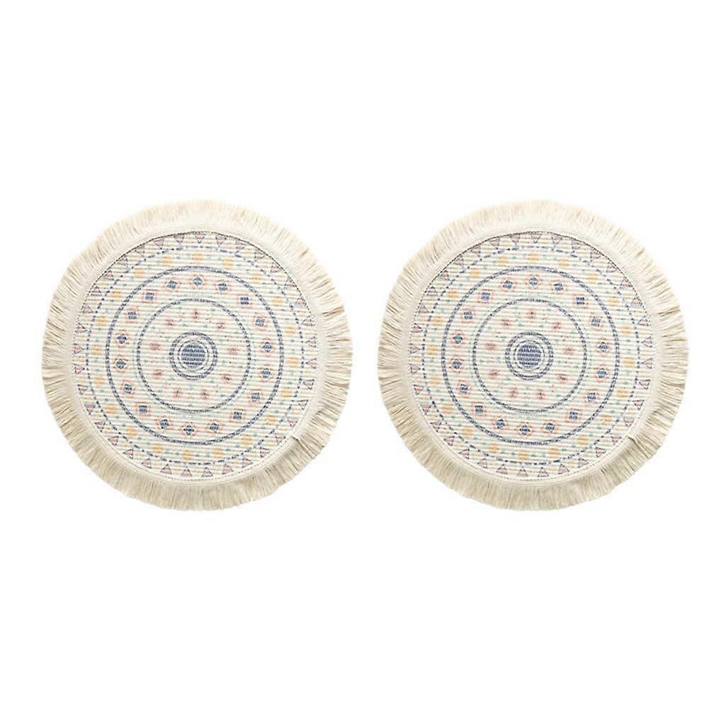 Printed Placemats Set Of 2 Bohemian Tassel Round Mats 36 Cm Dining Table Decor