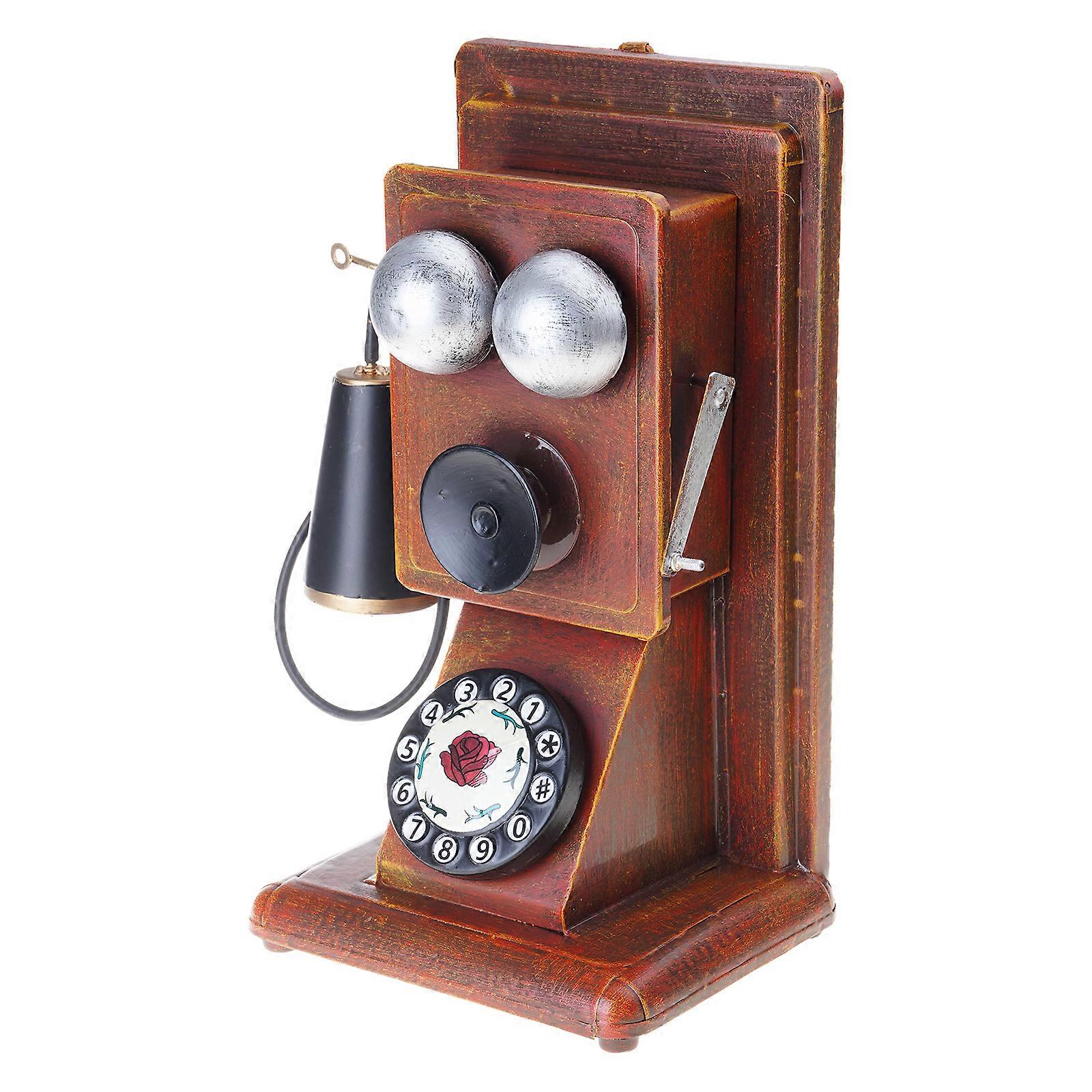 Vintage Decorative Rotary Phone Model Retro Antique Telephone Figurine Ornament for Home and Cafes Bar Desktop Decors brown