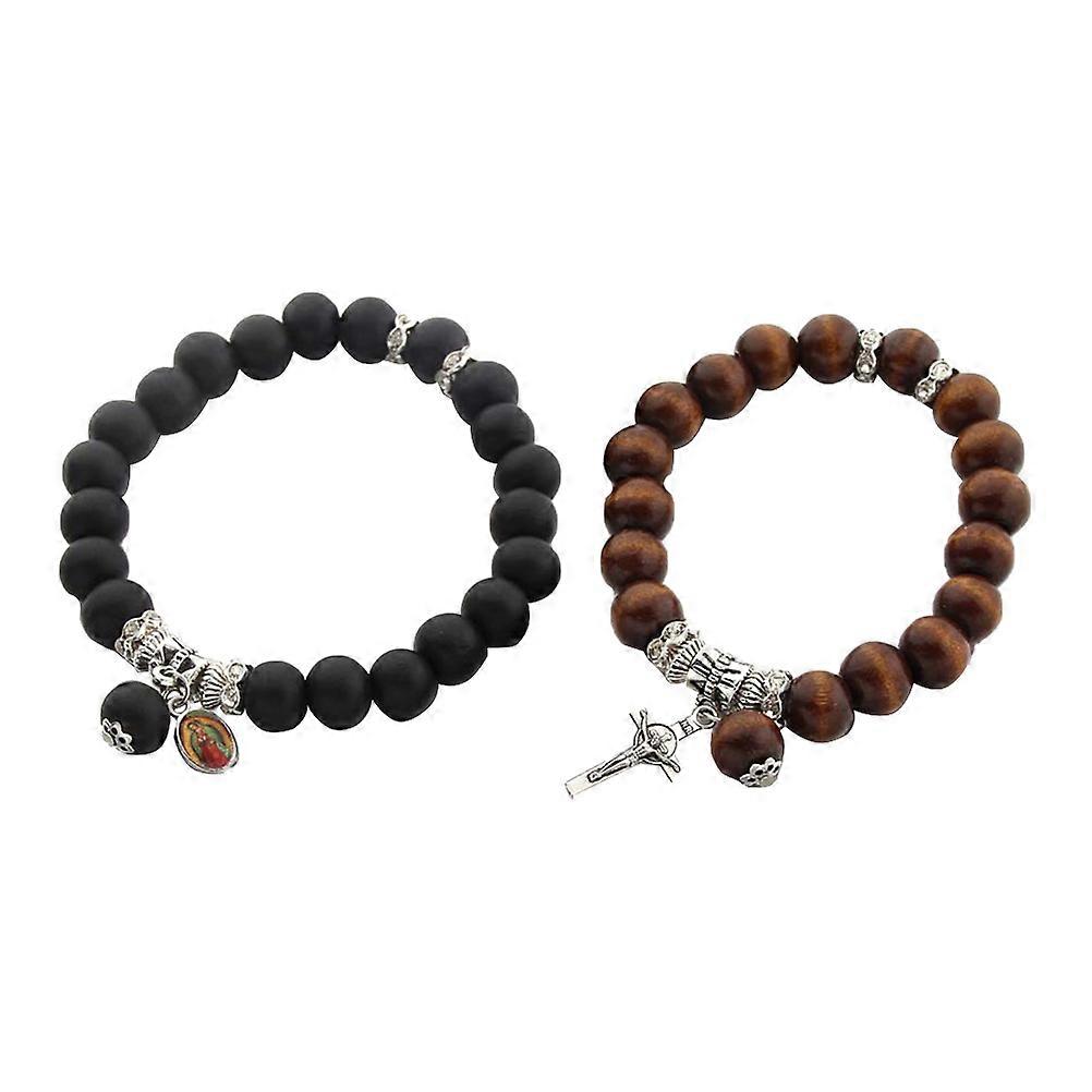 Wooden Bead Bracelets for Couples Chic Hand Jewelry with Black Coffee Color, Durable & Stylish Design for Valentine's Day and Weddings