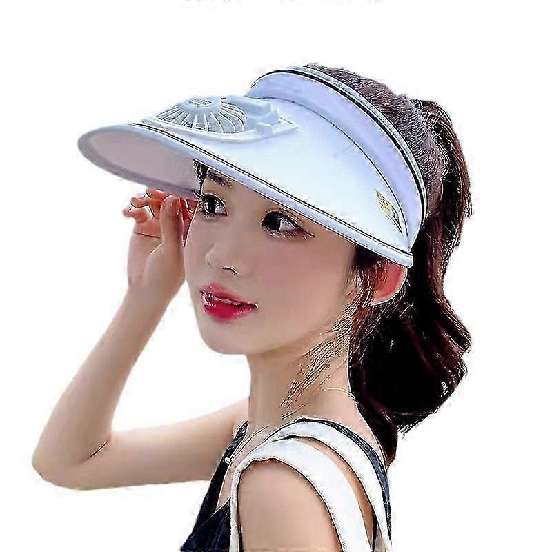 New Summer Sunshade Fan Hat Rechargeable Large Brim Hollow Top Hat Outdoor Travel Sun Hat Fan Hat, White
