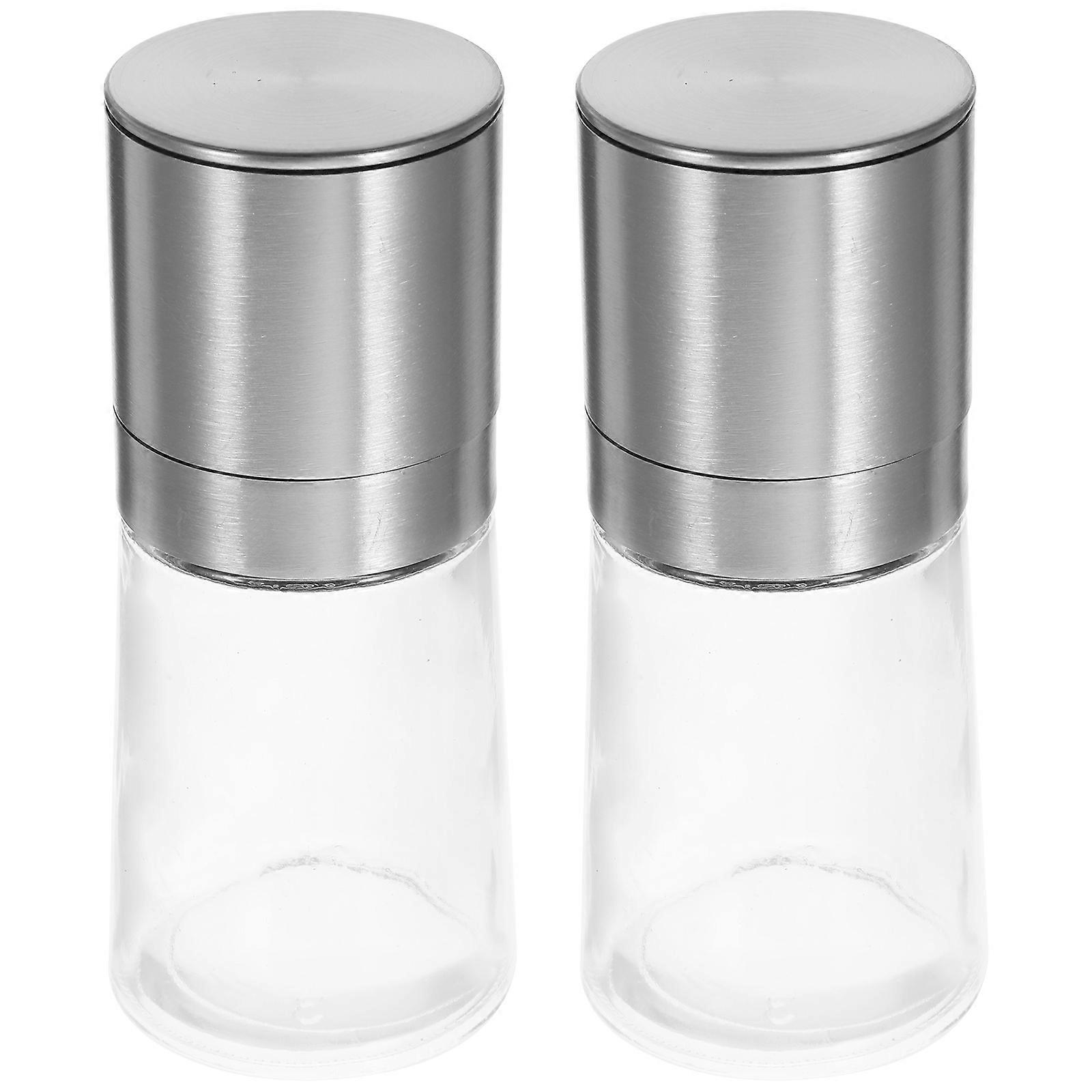 Pepper Grinder Stainless Steel Glass Manual Operation Refillable 2Pcs