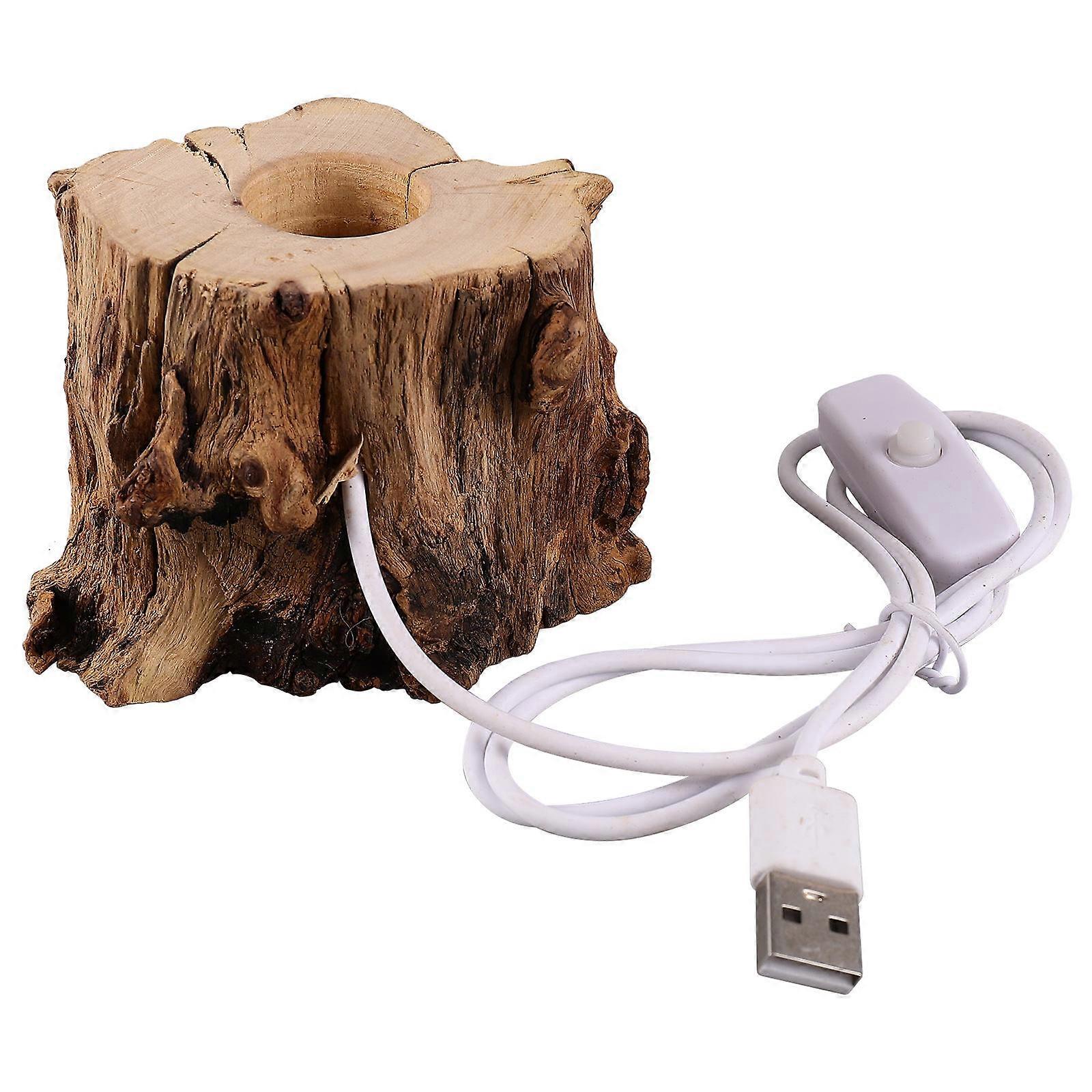 Crystal Ball Wooden Stump LED Light Base with USB Warm Glow Decorative Display Stand for Home or Office