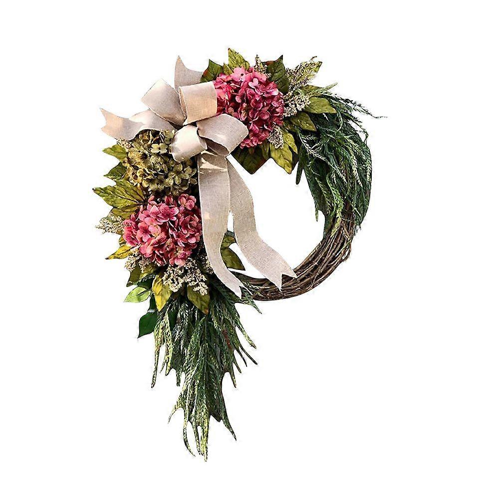 1Pc Simulation Hydrangea Wreath Rustic Style Garden Decor Front Door Hanging Garland