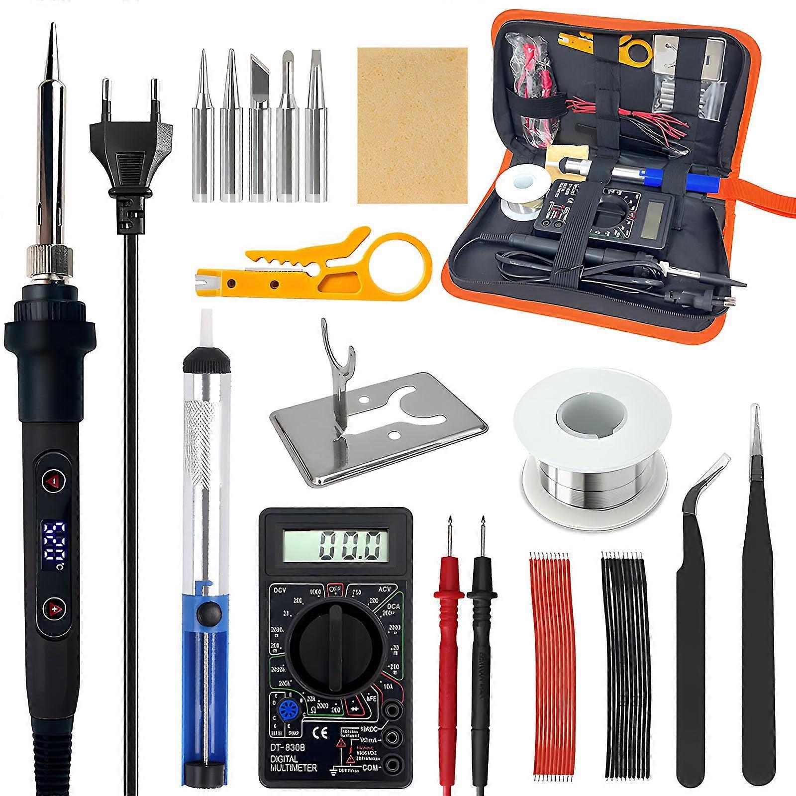 Soldering Iron Set 80W LCD Adjustable 180520°C with 5 Tips, Stand