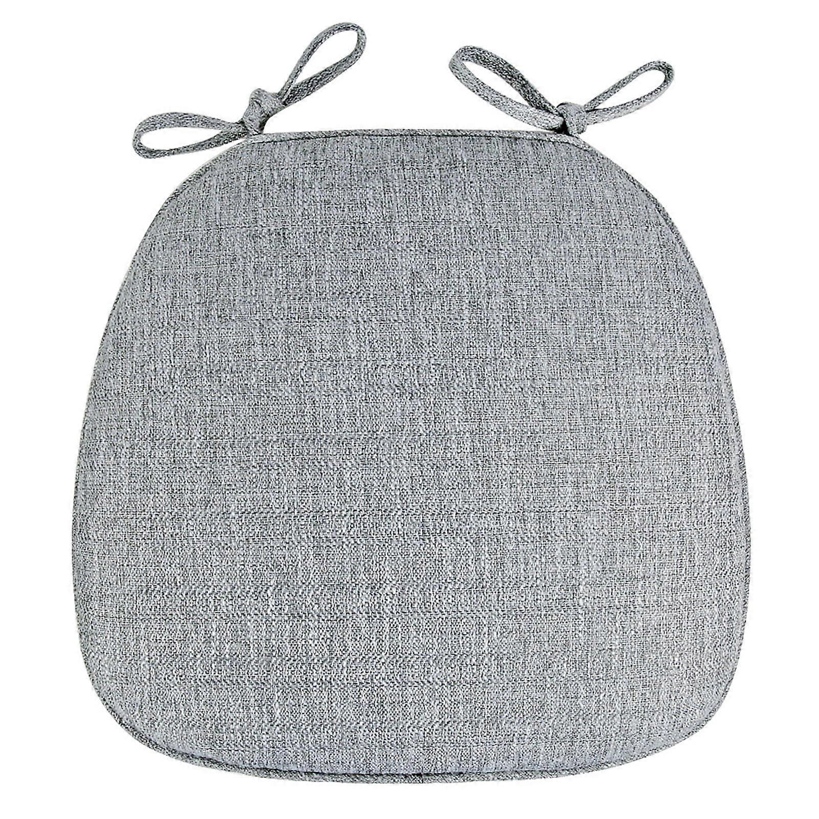 Seat Cushion 43 X 41 Cm Semicircular With Ties Non-Slip Washable Memory Foam Cotton Linen Light Grey Large
