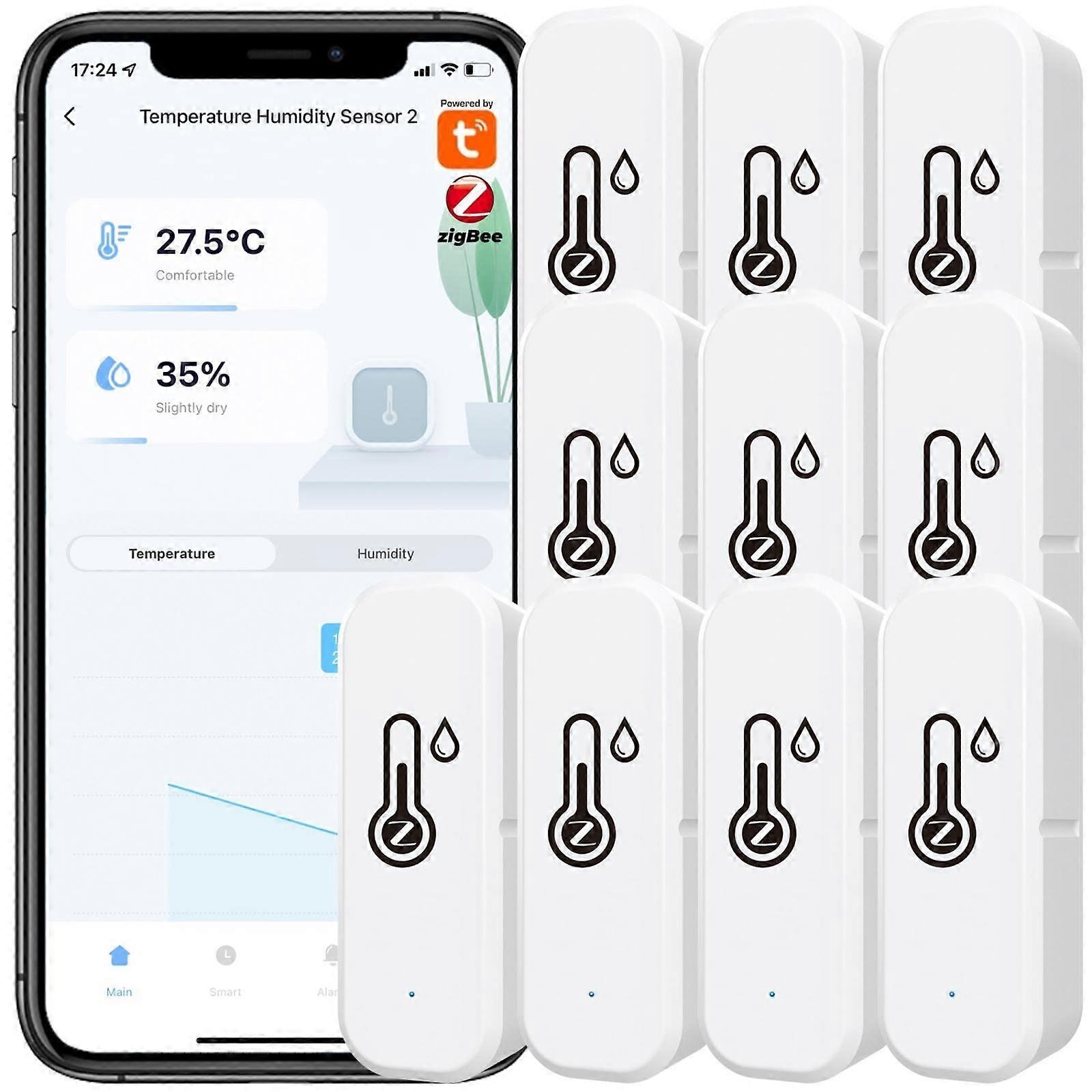 10 x Tuya Zigbee Hygrometer Thermometer Sensor with App, Works with Alexa