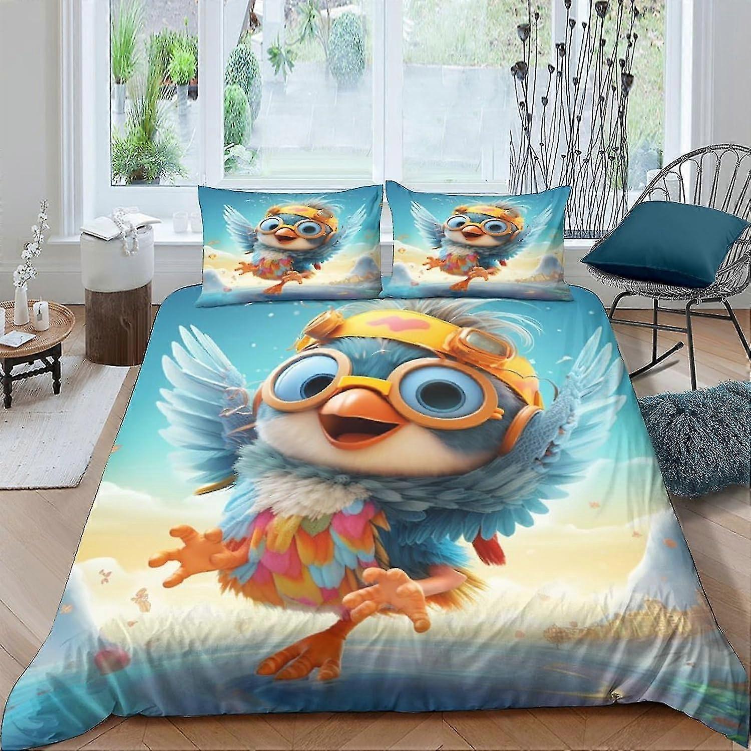 Conjunto de 3 Peças de Capa de Edredom de Papagaio de Desenho Animado para Crianças Adolescentes Adultos Roupa de Cama Capa de Colcha de Microfibra Macia com Fecho de Zíper Duplo